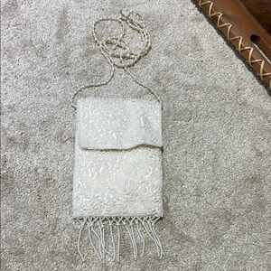 Elegant White Beaded Fringe Bag